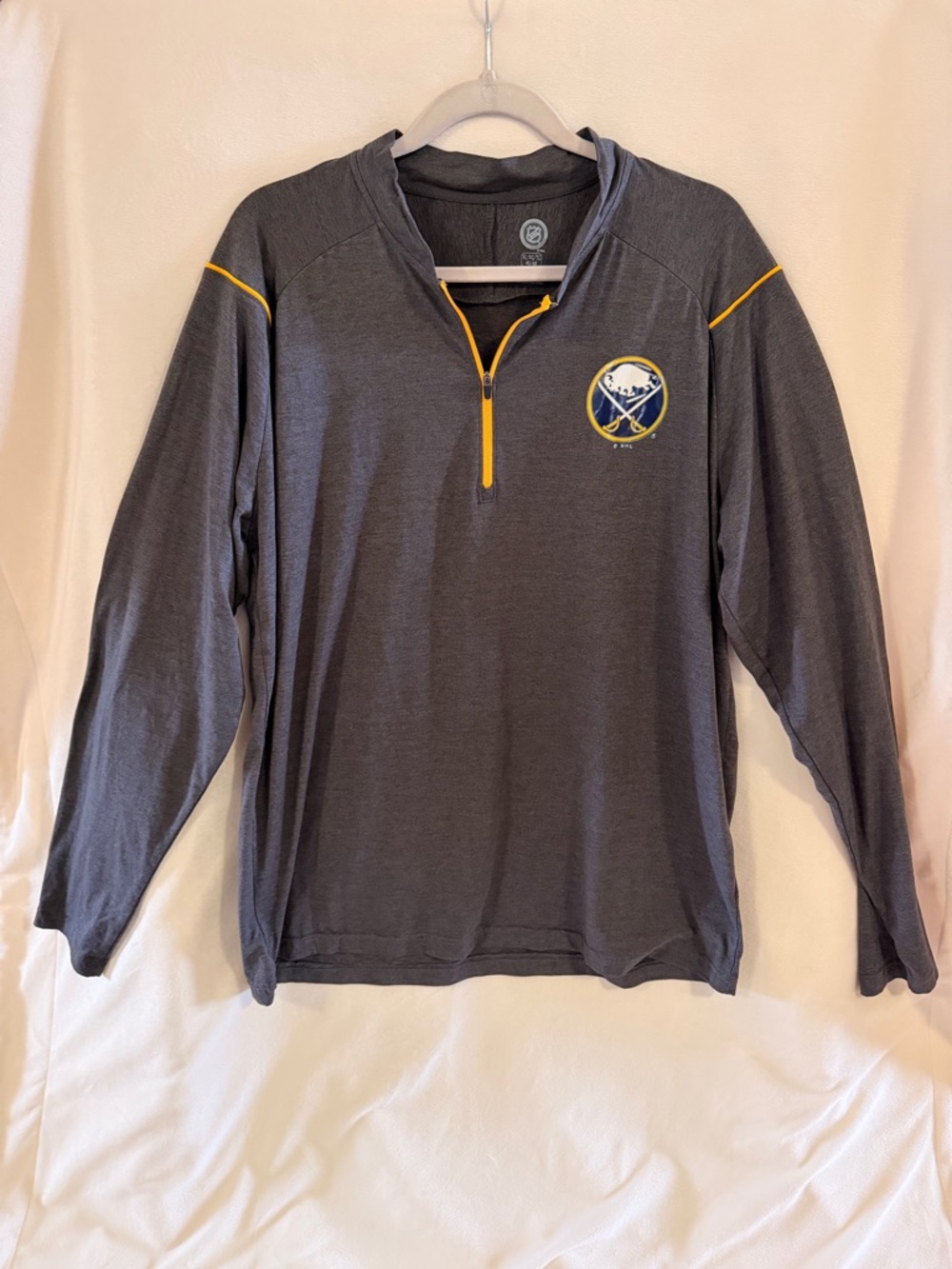 NHL Buffalo Sabres Gray Zip Up with Yellow Logo Accent
